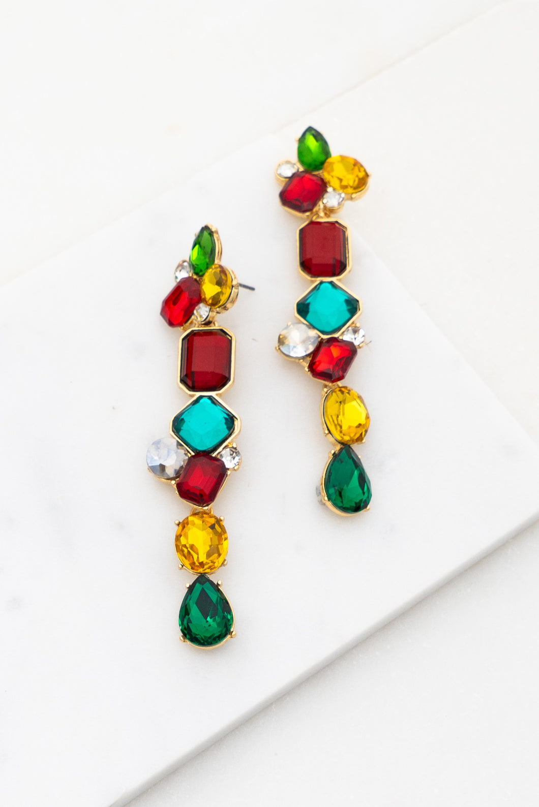 AUDRY-LONG LINEAR GEM STONE DROP EARRINGS