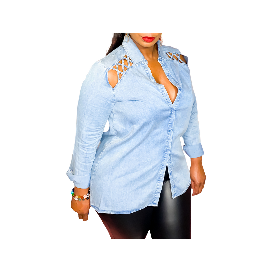 CRISSY CROSS DENIM SHIRT