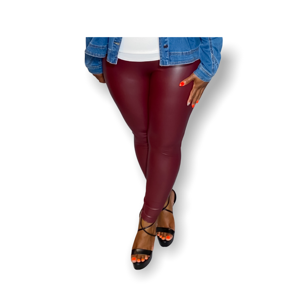 FOXY FAUX LEATHER LEGGINGS-DK BURGUNDY