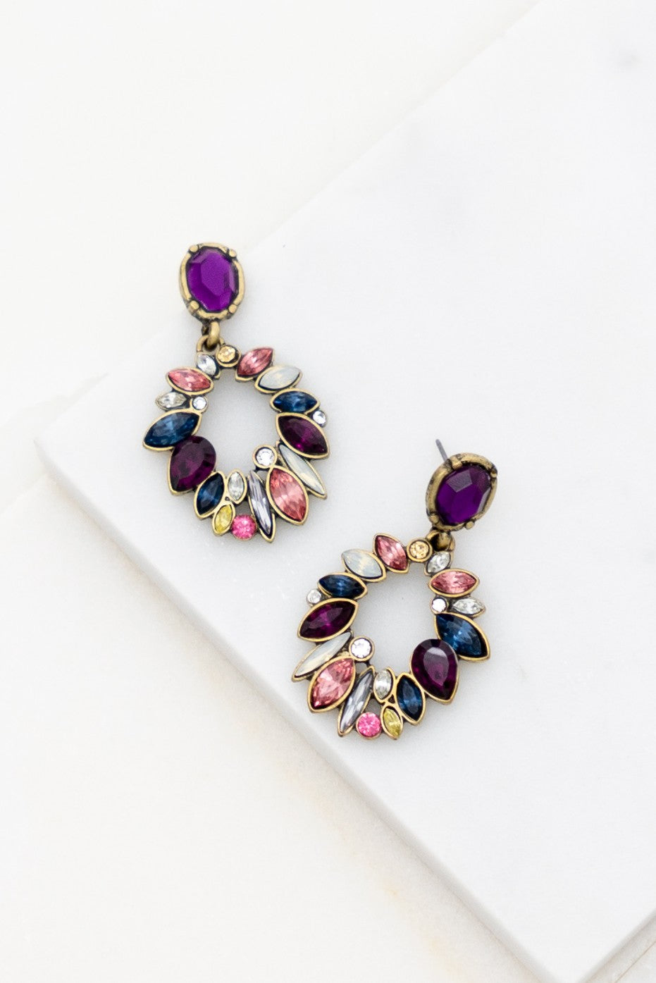 MICHELLE-PURPLE MULTI COLOR GEM STONE EARRINGS